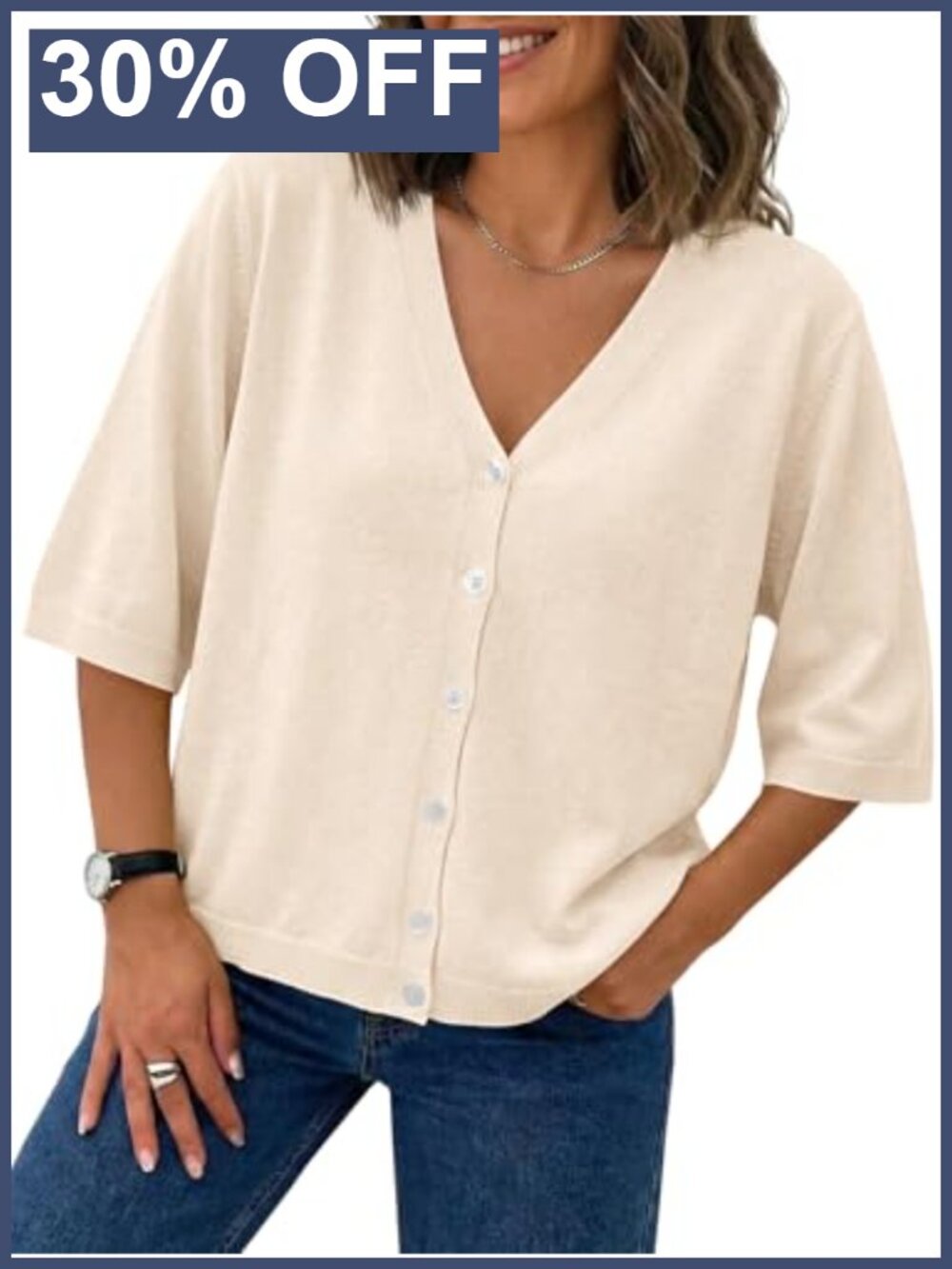 Womens Short Sleeve Cardigan Lightweight Knit V Neck Button Down Sweater